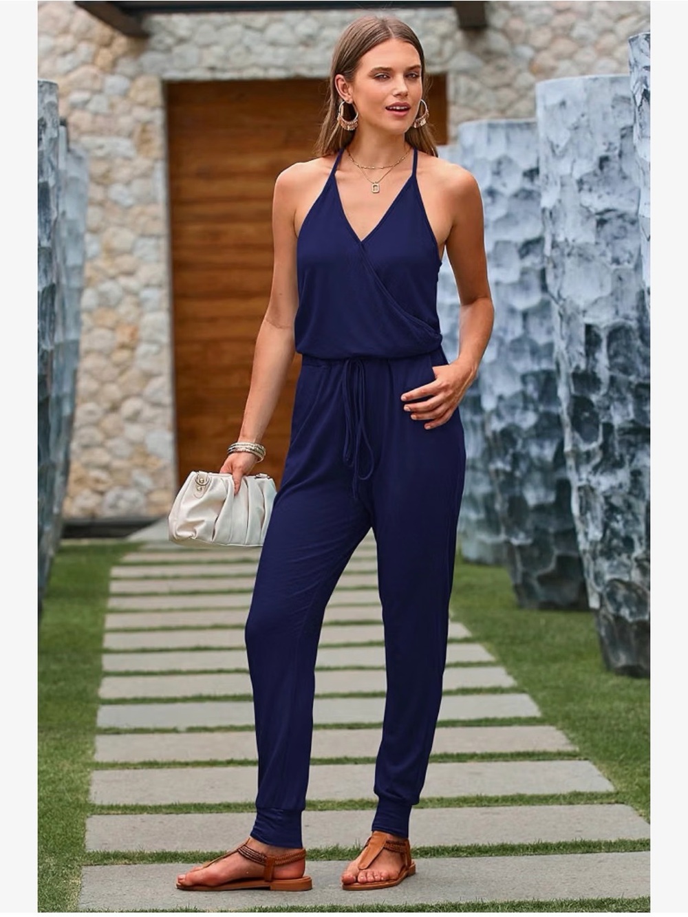 Pretty Garden Women's Spaghetti strap Jumpsuit with Drawstring Waist